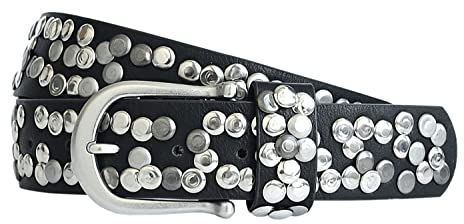 Best Emilie Damen Nietengürtel schwarz - Vintage Gürtel - Nieten Gürtel - Länge 95