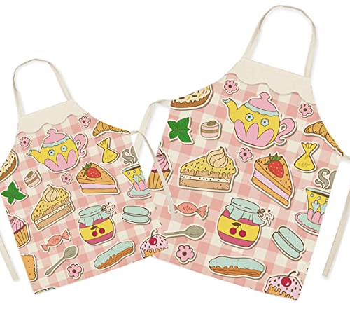 Eyands Delantal a juego para padres e hijos para cocinar, pintar, jardinería, bonito delantal de lino para padres y niños para el tiempo en familia, delantal de cocina para mamá, papá, hija, hijo