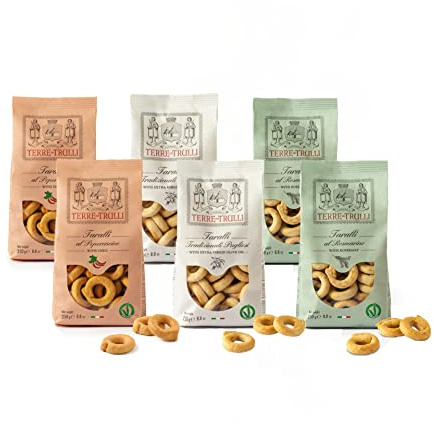 Terre Dei Trulli Taralli Pugliesi Con Olio Evo, 6 Confezioni da 250g | Taralli Artigianali Per Un Ottimo Aperitivotivo, Snack Salati Per Un Aperitivo Snack Genuino