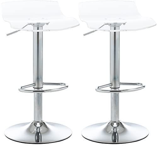 HOMCOM Barhocker, modernes Design, Sitzfläche aus Acryl und Metallgestell, Stehstuhl, Drehhocker – 360 ° drehbar – höhenverstellbar mit Fußstütze – transparent