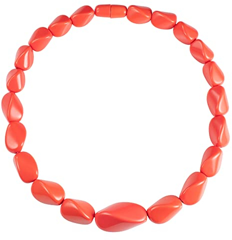 ZAVANA 55 cm Lange Statement-Halskette für Damen, handgefertigte Boho Halskette für Frauen in Korallenorange, Chunky Kette mit orange gedrehten Harz Gliedern, korallenfarbener Bohème-Modeschmuck