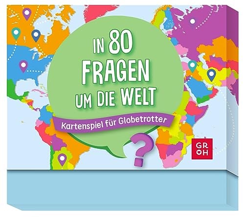 GROH In 80 Fragen um die Welt - Kartenspiel für Globetrotter: Quizspiel mit 80 Karten | Geschenk für Weltenbummler und gegen Fernweh