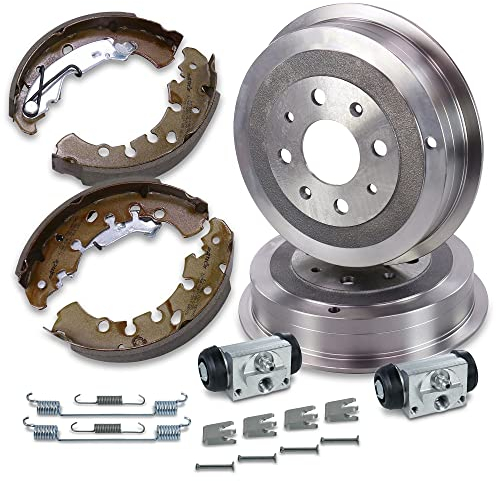 BESTPRICE Bremsensatz Hinterachse inkl. 2x Bremstrommel Hinterachse 4x Bremsbacken Hinterachse mit Montagesatz 2x Radbremszylinder Kompatibel mit OPEL ADAM (M13), CORSA D (S07)
