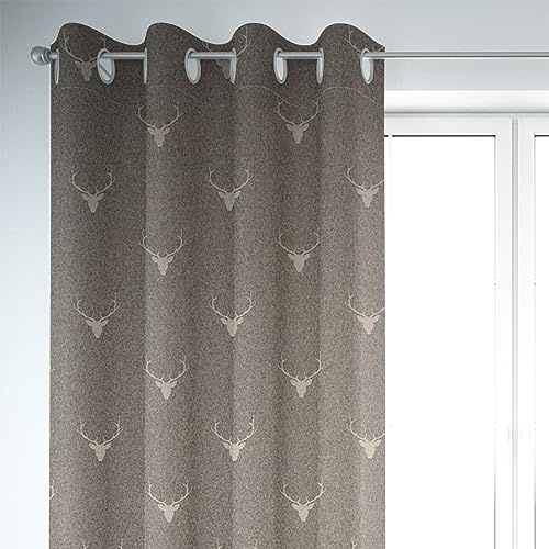 SCHÖNER LEBEN. Vorhang Jacquard Hirschkopf mit Geweih braun beige 245cm oder Wunschlänge, Gardinen Aufhängung:Ösen