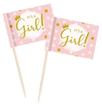 PD-Party 7031629 Classy Party Cocktail Picks | Speziell Thema | Partei Dekorationen - Its a girl, Rosa, 6.5cm Länge x 3cm Breite x 0.1cm Höhe