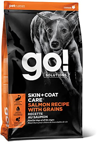 Go! Solutions Skin + Coat Care Salmon Dry Dog Food with Grains, Chicken-Free, Healthy Kibble with Omega-3s & 6s for Soft, Shiny Fur, for Puppies, Adults, & Seniors, 22 lb Bag