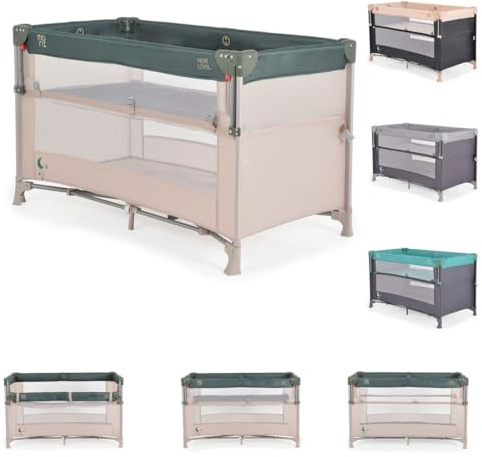 MONI Reisebett Next Level, 2 Ebenen, Matratze, Seite zum klappen, Beistellbett, Farbe:grün