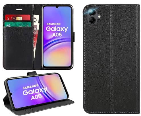 DN-Technology For Samsung Galaxy A05 Case Flip Folio Leather Wallet with Card Holder Book Stand Phone Cover For Samsung Galaxy A05 (BLACK)