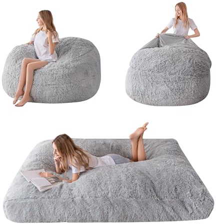 MAXYOYO Giant Bean Bag Bed - Convertible Folds from Bean Bag Chair to Bed - Large Sofa with Plush Cover and Fluffy Filling Included for Adult, Couples, Guest (Gray, King)