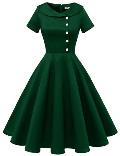 Wedtrend Cocktailkleid Rockabilly Damen Schuhe Kleid Rockabilly Kleider Damen mit Ärmel Petticoat Kostüm Retro Kleider Damen WTP20007 DarkGreen XS