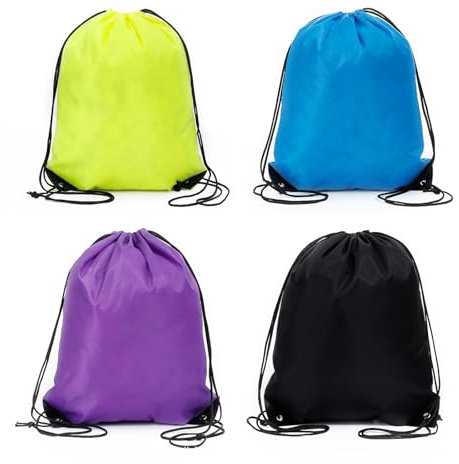 VEGCOO 4 Pcs Drawstring Bags, Drawstring PE Bags, String Swim Trainer Bag for Sports, School, Gym, Swimming, Beach (4 Colours)