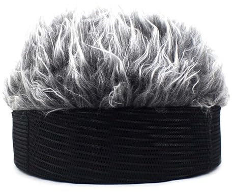 WUODHTW Herrenmütze, Perücke, Hip-Hop-Streich-Hut, Melonenhaut, Schurken-Vermieter, lustige Mütze, Beanie-Mütze, Perücke, Black Hat Grey1, L