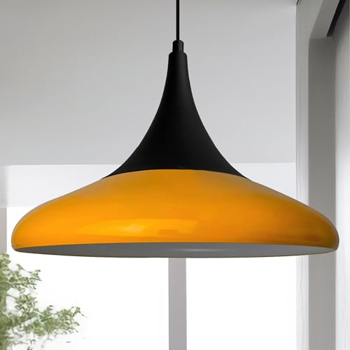bamyum Paladin Hängelampe Dunkelgelb Metall Ø35cm, Pendelleuchte Dunkelgelb, Lampenschirm Hängelampe Esstisch Wohnzimmer Hängelampe Industrial Vintage, Pendelleuchte Esstisch, Küchenlampe Hängend