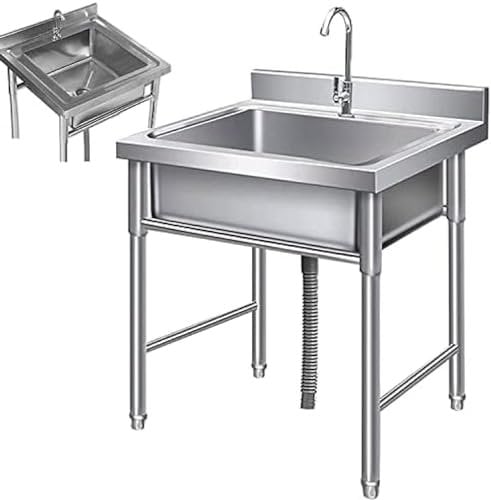 304 Stainless Steel Kitchen Sink Free Standing Kitchen Sink Utility Sink All-in-One Kit With Faucet Square Drop In Basin Sink For Indoor Outdoor Restaurant Kitchen Laundry Garage,L 50cm×W 50