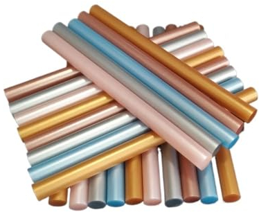 HeißKlebesticks 50 Stück Heißklebestift mit Perlenglanz, Metallfarbe Gold und Silber, Kirschblütenpulver, Fliesenkleber mit blauer Rose, zur Verwendung mit Heißklebepistole HeißKlebepistole Sticks(Col