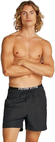 Calvin Klein Uomo Pantaloncino da Bagno Medium Double con Coulisse, Nero (Pvh Black), L