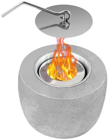Cheminée de Table, Cheminée Bioéthanol avec 2 Tasses de Combustion, sans Fumée Foyer de Table en Béton, Brasero de Table pour Intérieur et Extérieur Terrasse, Balcon, Jardin, Appartement