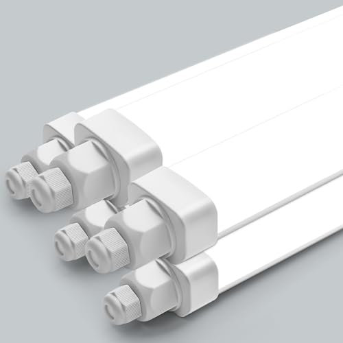 DXLIGHTING 5 Stück LED Feuchtraumleuchte 150cm, 45W 4500LM Röhrenlampe, Wannenleuchte, IP65 Kellerlampe, Verknüpfbar Feuchtraumlampe für Büro Keller Werkstatt Garage, 4000K Neutralweiß