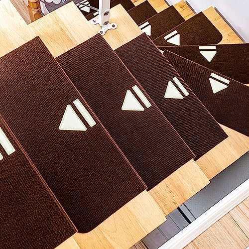 BUBTPKPJH Treppenmatten, Teppich-Stufenmatten 5PCS Selbstklebende DIY Haushaltsbedarf Dekor waschbar Treppe Schutzmatten(Bruin,55x22+4.5cm)