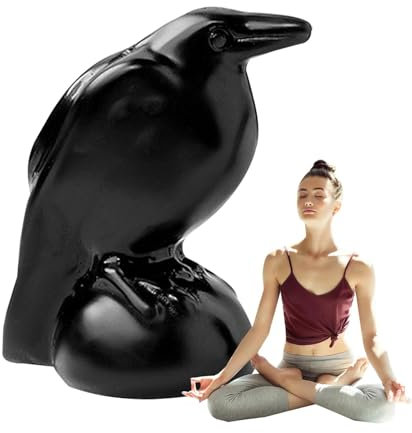 Generisch Crystal Crow Figurine, Crystal Crow Statue, Crystal Crow Sculpture, Obsidian Handmade Lucky Bird Statue, Natural Stone Bird Sculpture Collectible for Living Rooms and Bookshelves