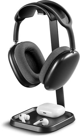 Soporte Auriculares, Soporte Curvo para Auriculares con Bandeja de Almacenamiento, Stand Headset para Juegos para AirPods MAX, Beats, Bose, Sennheiser, Sony y más (Negro)