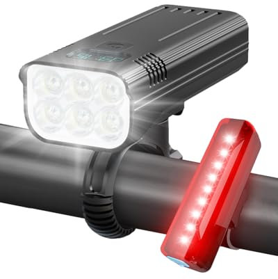 Lorrtta Bike Lights,6000 Lumen LED Bike Lights Front and Back 5+5 Modes USB Rechargeable Bicycle Lights IPX5 Waterproof with Battery Display Easy To Install Super Bright Durable for Night Riding