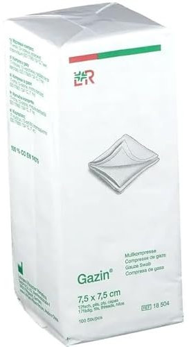 Gazin Mullkompressen 17-fädig, 12-fach, unsteril, im Papierbeutel (7,5 x 7,5 cm, 100, stück)