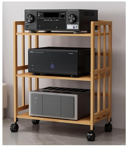 Holz-TV-Stereo-Audio-Schrank, Ständer, Regal, Turm mit beweglichem Plattenspieler-Halter für Wohnzimmer, Büro, 3 Etagen, 88 cm Höhe, 70 cm Länge