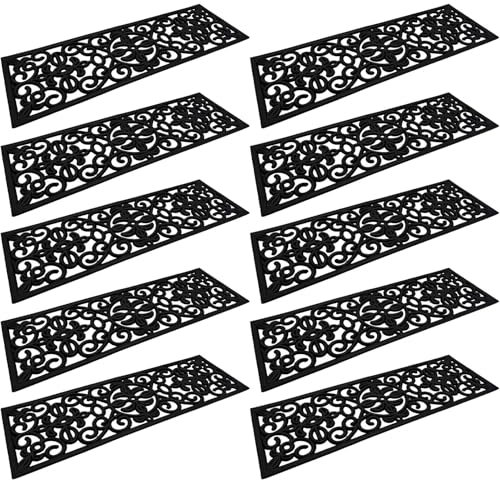 BURI 10x Gummi Stufenmatten in Gussoptik 76,3 x 25,5cm - Treppenstufen Matten Stufenmatten innen und außen - Gummimatte rechteckig in schwarz
