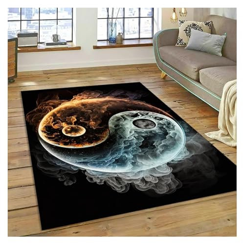 Tai Chi für Klatsch Teppich 3D Teppich, Natürlicher Yin Yang Tai Chi Bagua Teppich for Wohnzimmer, Schlafzimmer, Spielzimmer, Klassenzimmer, rutschfest, maschinenwaschbar – Polyester, weich, leicht zu