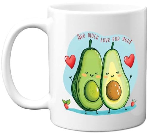 Stuff4 Anniversary Mug Gift for Men Women - Avocado AVO Much Love for You - Happy Wedding Anniversary Valentine's Day Mugs Girlfriend Boyfriend Wife Husband, 11oz Ceramic Coffee Cup