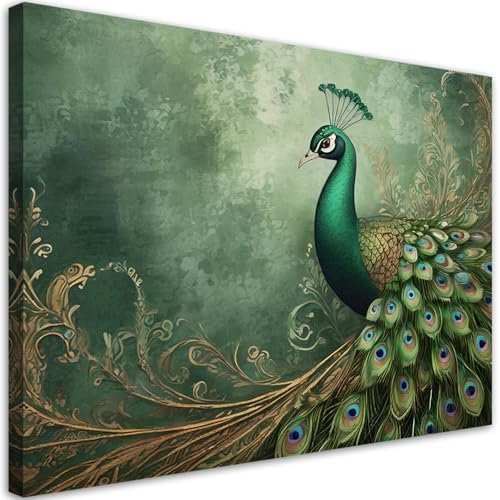 Feeby Leinwand Bilder - Pfau Tiere Vogel - Vlies 60x40 cm - Deko Wohnzimmer - Wandbilder Schlafzimmer - Deko Aesthetic - Wand Deko - Leinwand Groß - Deko Zimmer - Leinwandbilder XXL