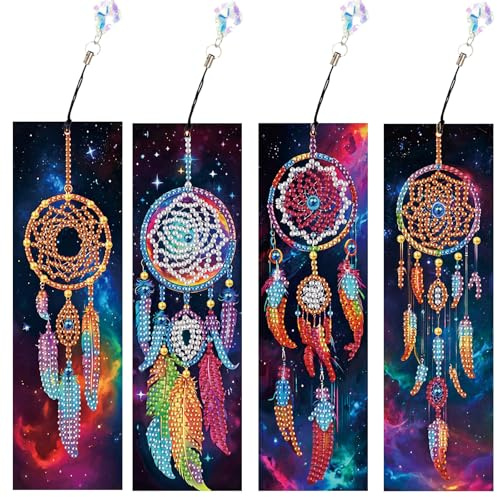 SHEGZHUC 4er Set Diamond Painting Lesezeichen Basteln Sternenhimmel Traumfänger Diamant Painting Lesezeichen Mosaik Diamant Malerei Stickerei Kreuzstich Bilder Kunst Geschenk