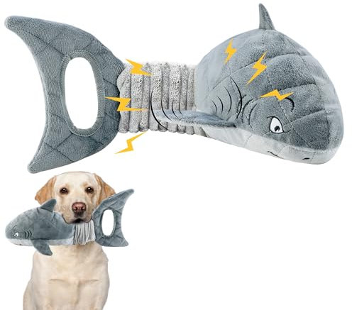 LEGEND SANDY Hundespielzeug für Aggressive Kauer, großes Hundespielzeug, um sie zu beschäftigen, interaktives quietschendes Haustierspielzeug, Tauziehen, Crinkle Grey Shark