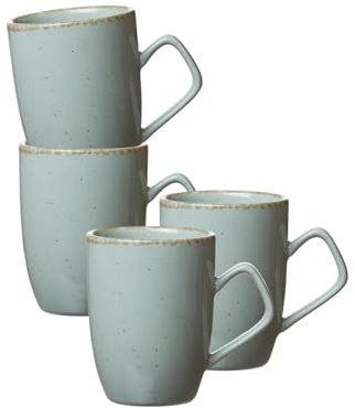 Ritzenhoff & Breker Kaffeebecher-Set Casa 4-teilig, 380 ml, Henkelbecher im Vintage-Look, Mix & Match-Geschirr, Spülmaschinenfest & Mikrowellengeeignet, Porzellan, Blau