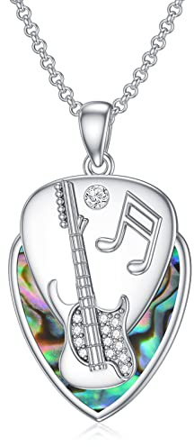 PROESS Gitarren Kette 925 Sterlingsilber Gitarren Plektrum Halskette Anhänger Musik Schmuck Gitarrist Musikliebhaber Geschenke für Frauen