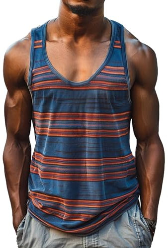 Homme Débardeurs Sport Été T Shirt sans Manches Respirant Rayures Contrastées Tank Top Sport Respirant Bodybuilding Course Fitness Debardeur Gilet Gym Décontracté (Light Blue, XXXL)