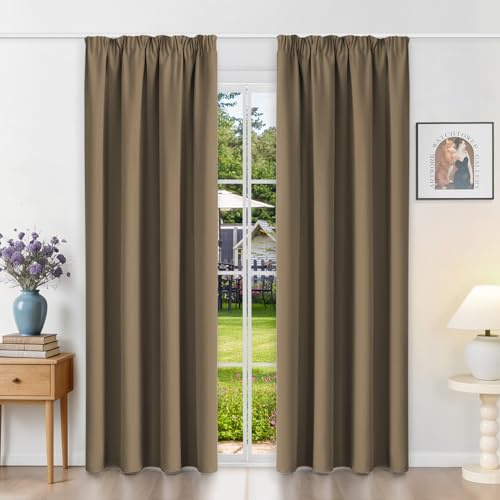 Runyéla Gardinen mit Kräuselband Vorhänge Blickdicht Cappuccino Verdunkelungsvorhänge 2er Set 220 x 140 (HxB) für Schienensystem, Thermovorhänge Kälteschutz Schiebegardinen für Wohnzimmer Curtain