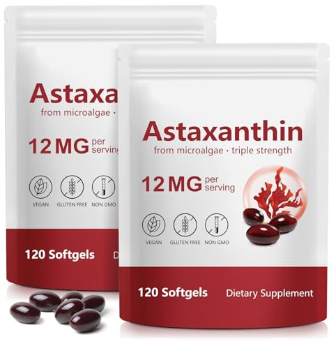 Astaxanthin Supplements 12mg - 120 Softgels | Premium Natural Antioxidant from Microalgae | Eye, Skin, Brain, Joint, Heart & Immune Health Support | Non-GMO, Gluten-Free