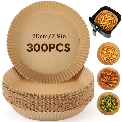 YQL 300PCS Large Air Fryer Liners 7.9 Inch for Square/Round Basket 5L-8L | Disposable Air Fryer Accessories 20cm for Ninja,COSORI,Chefman,Russell Hobbs Single, Non Stick Parchment Paper Liners