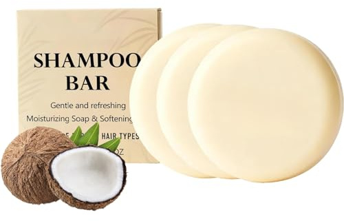 Feste Shampoo Bar Kokos Repair, Nachhaltiges Haarshampoo mit Kokosöl für Geschädigtes Haar, Feuchtigkeitsspendende Haarpflege, Ideal für Trockenes und Strapaziertes Haar (3pc)
