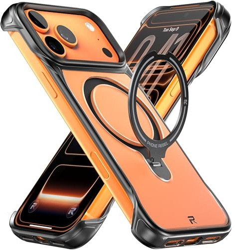 REBEL Semi-Clear Case for iPhone 17 Pro Max 6.9” [Frosted Flex Series] Exposed Sides for Comfort, Strong MagSafe Compatible, Built-in Metal Kickstand, Protective Upgraded Frameless Cover 2025 Phone