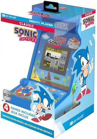 MY ARCADE Sonic The Hedgehog Mighty Player Portable Arcade-Konsole, Ecran 3,5 Pouces, 4 Jeux Inclus, wiederaufladbare Batterie, Blau
