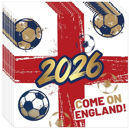 AURALIN England Flag Napkins St George's Cross 20 Pack Paper 33×33 cm | Paper 33×33 cm serviettes for football parties sporting events pub tables patriotic celebrations and St George's Day