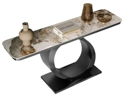 GAOWINLY Table Console, Console Moderne en Faux marbre avec Base Ronde for Salon,Table d'entrée(Black,S)