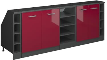 Vicco Küchenschrank für Dachschrägen R-Line, Rot Hochglanz, 210 cm | 5 Module · Extra Tiefe – 60 cm · Höhenverstellbare Füße · 4 Türen · ✓ Frei kombinierbar