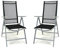 Nexos 2er Set Klappstuhl schwarz Aluminium 7-Fach-verstellbar Gartenstuhl mit Armlehne witterungsbeständig stabil leicht Hochlehner Rahmen Silber Terrasse Balkon