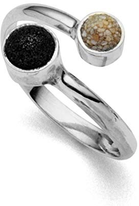 DUR Boje Damen Ring aus 925 Sterling Silber mit Lavasand und Strandsand veredelt, Größe: 52, Silber/Schwarz/Beige, R486352
