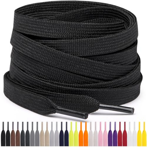Miscly Lacets Plats Pour Baskets, Plusieurs Longueurs et Couleurs Disponibles (Noir, 160 cm)