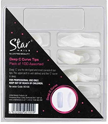 Star Nails Deep C Curve Tips 100 Assorted - Pack of 100
